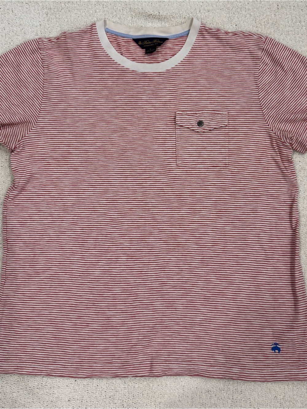 Brooks Brothers Red and White Striped Pocket Crew Tee